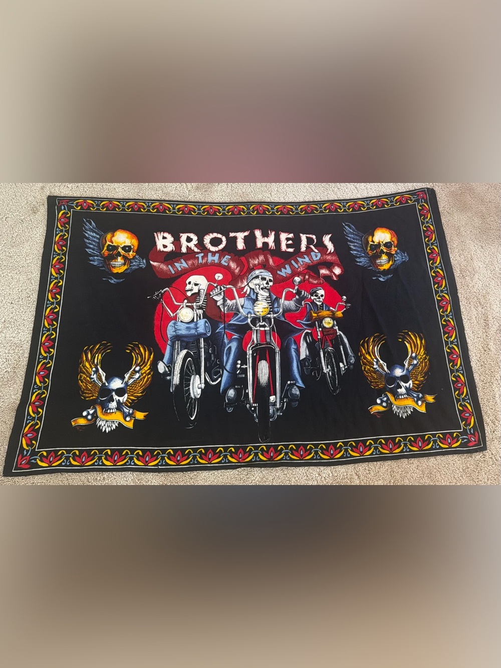 Vintage 80’s Skull Biker “Brothers In The Wind” Tapestry
